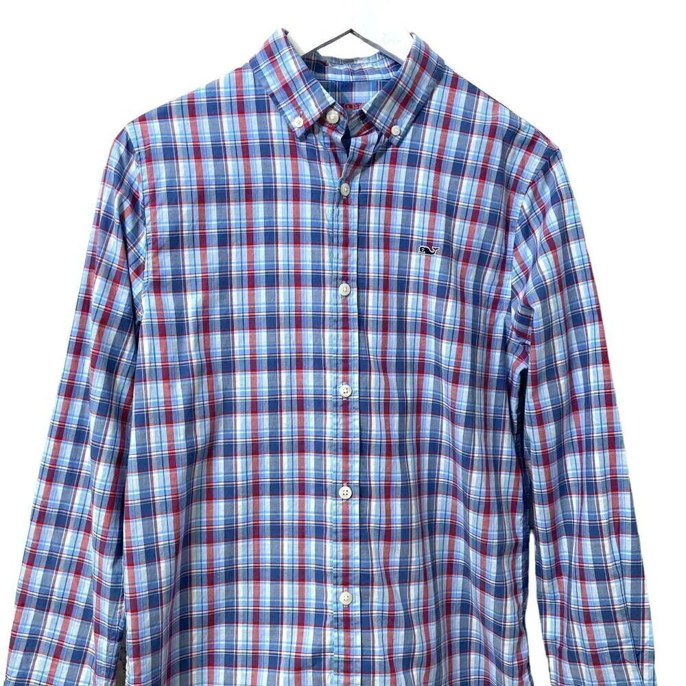 VINEYARD VINES Boys Large Plaid Shirt Blue Cotton Preppy Long Sleeve Button up